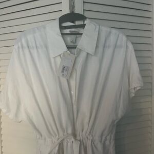 White Button-Up Dress with Tie Waist